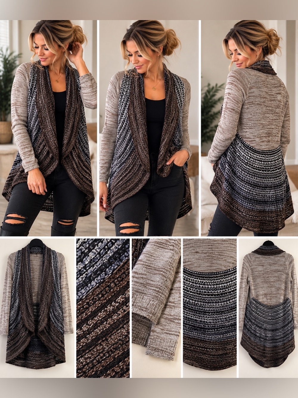 Bianca Nygard Draped Open Front Cardigan Sweater High Low Size L
